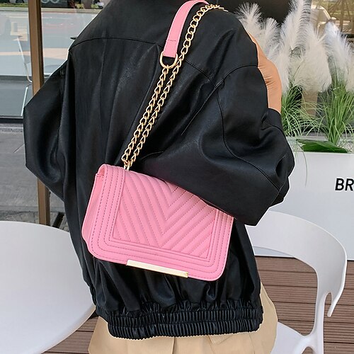 

Women's Crossbody Bag PU Leather Daily Chain Large Capacity Waterproof Solid Color Black White Pink