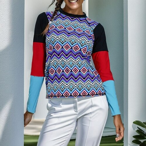 

Damen Golfhemd Golfkleidung Atmungsaktiv Schnelltrocknend Feuchtigkeitsableitung Langarm Golfbekleidung Golfkleidung Regular Fit Rundhalsausschnitt Feste Farbe Frühling Herbst Tennis Golfspiel