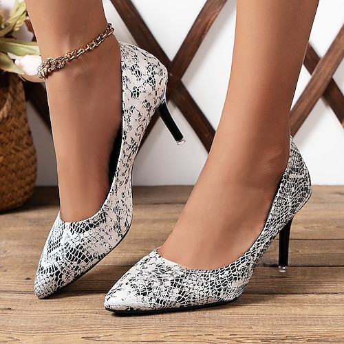 

Mujer Tacones Zapatos De Vestir Zapatos Confort Fiesta Trabajo Diario Tacón de Aguja Dedo Puntiagudo Elegante Sensual Casual Cuero Sintético Mocasín Bloque de color Negro / blanco Leopardo Blanco