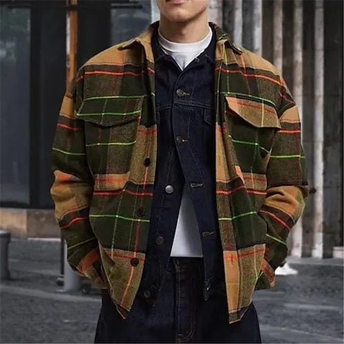 

Herren Hemd Plaid / Karomuster Grafik-Drucke Umlegekragen Orange Khaki Outdoor Strasse Langarm Bedruckt Bekleidung Modisch Strassenmode Designer Atmungsaktiv