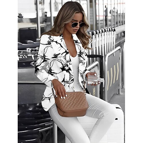 

Femme blazer Cérémonie Imprimer Abstrait Décontracté / Quotidien Design Standard Vêtements d'extérieur manche longue Printemps Noir et Blanc S