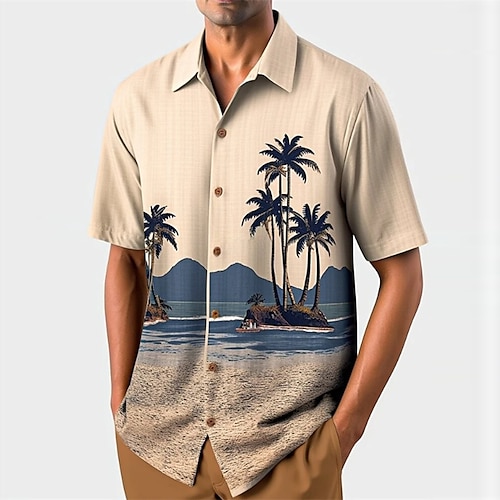 

Men's Shirt Coconut Tree Graphic Prints Turndown Khaki Outdoor Street Short Sleeves Print Clothing Apparel Fashion Streetwear Designer Casual