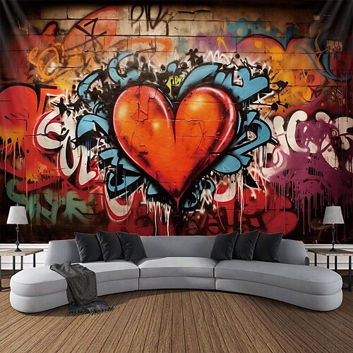 

Graffiti corazón colgante tapiz arte de la pared gran tapiz mural decoración fotografía telón de fondo manta cortina hogar dormitorio sala de estar decoración