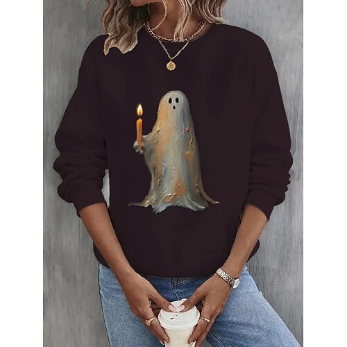 

Femme Sweat Sweat-shirt Halloween basique Noir Blanche Jaune Graphic Casual Col Rond manche longue haut Micro-élastique Automne hiver