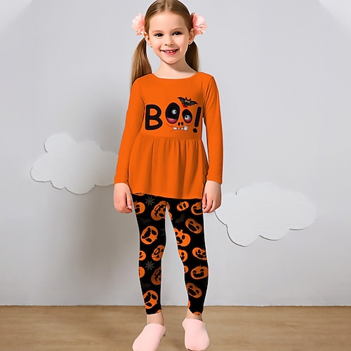 

Halloween Fille 3D Graphic Potiron T-shirt Pantalon Ensemble robe Ensemble de Vêtements manche longue 3D effet Automne Hiver Actif Mode du quotidien Polyester Enfants 3-12 ans Extérieur Rendez-vous