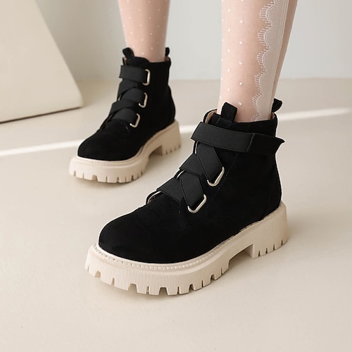 

Women's Boots Suede Shoes Riding Boots Motorcycle Boots Outdoor Daily Booties Ankle Boots Winter Buckle Platform Casual Comfort Minimalism Elastic Fabric Solid Color Black Beige