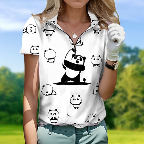 

Femme T-shirt POLO Chemise de golf Respirable Séchage rapide Evacuation de l'humidité Manche Courte Vêtements de golf Top Standard Zippé Col Montant Animal Eté Tennis Le golf Pickleball