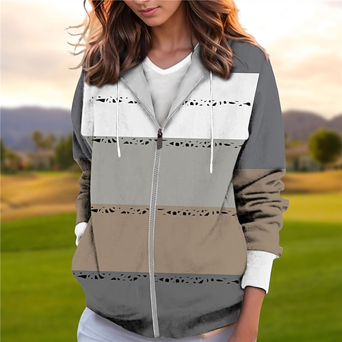 

Femme Sweat à capuche de golf Pull de golf Respirable Séchage rapide Avec poches manche longue Vêtements de golf Vêtements d'extérieur de golf Standard Zippé Bloc de couleur Imprimé Printemps Automne