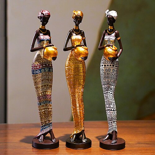 

Africa Sculpture Decorations, African Figurines Bookshelf Home Decor, Desktop Art Figure Statues, Vintage Gift Crafts, Tribal Lady Desk Ornaments For Living Room Women Bookcase