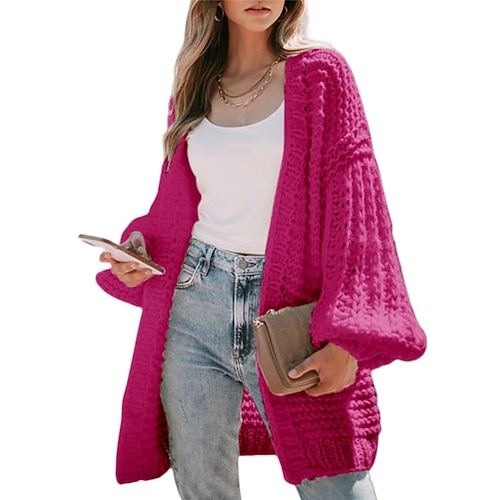 

Gilet Cardigan Maille Femme A côtes Tricoter énorme Couleur monochrome Ouvrir le devant mode Décontractées du quotidien Sortie manche longue Automne Hiver Noir Rose Claire S M L