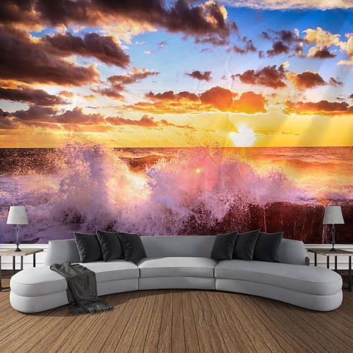 

Strandlandschaft hängende Wandteppich-Wandkunst, großer Wandteppich, Wanddekoration, Fotografie, Hintergrund, Decke, Vorhang, Zuhause, Schlafzimmer, Wohnzimmer, Dekoration, Meerwasserwellen