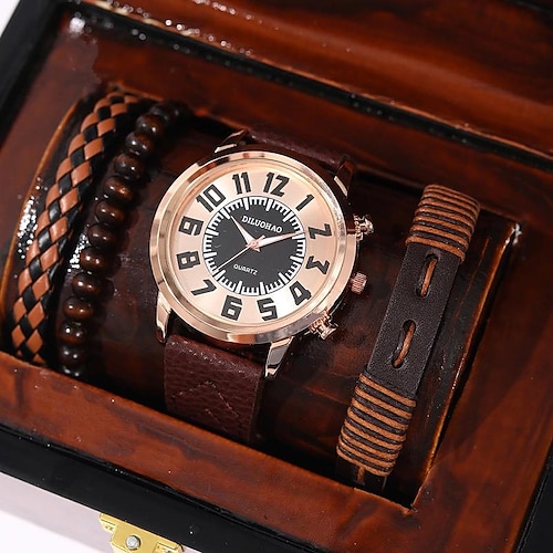 

Men Quartz Watch Retro Vintage Casual World Time PU Leather Watch