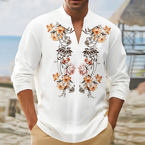 

Homens Camisa Social Floral Estampas Abstratas Decote V Branco Azul Ao ar livre Rua Manga Longa Imprimir Roupa Moda Roupa de rua Designer Casual