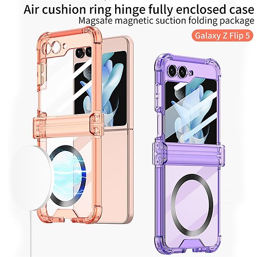 

téléphone Coque Pour Samsung Galaxy Z Flip 5 Adsorption Magnétique Aimantée Résistance aux chutes aux quatre coins Prise en charge de la charge sans fil Bords doux Transparente TPU PC