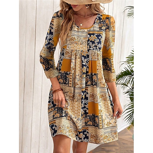 

Mujer Vestimenta casual Vestido Estampado Vestido de primavera Floral Geométrico Estampado Cuello Barco Mini vestido Activo Moda Exterior Calle Manga Larga Ajuste regular Amarillo Verano Primavera S