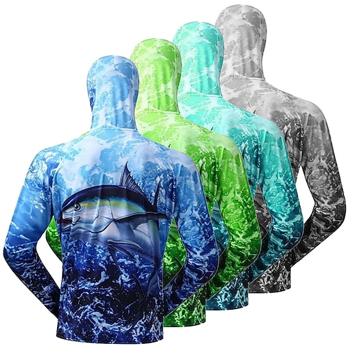 

ABUGARCIA Homens Camisa de pesca Com Capuz Exterior Manga Longa UPF50 Respirável Secagem Rápida Redutor de Suor Blusas Verão Primavera Inverno Pesca Cinzento Escuro Vermelho Azul