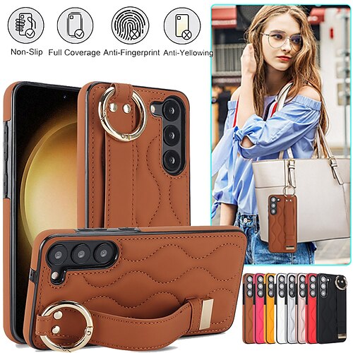 

Handy Hülle Handyhüllen Für Samsung Galaxy S23 Ultra Plus S22 Plus Ultra A54 A34 A14 Note 20 Ultra A53 Rückseite mit Handschlaufe Ständer Etui mit Ring Feste Farbe Geometrische Muster TPU PU-Leder