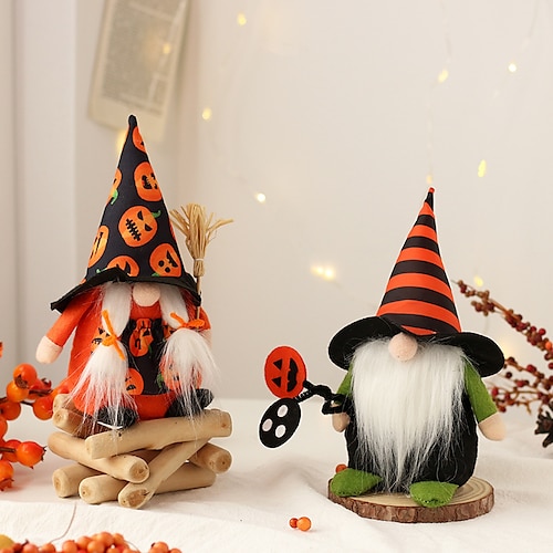 

Decoração de outono de Halloween abóbora anã, bonecos de elfo fofos de pelúcia velho sem rosto, decorações de natal, ornamento de boneca de casal de gnomos