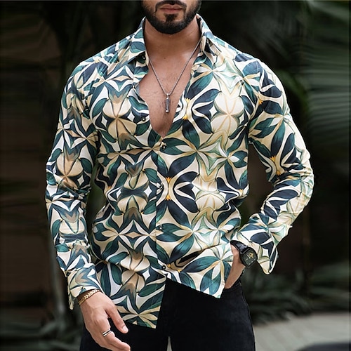 

Men's Shirt Floral Turndown Purple Fuchsia Green Outdoor Street Long Sleeve Print Clothing Apparel Fashion Streetwear Designer Casual