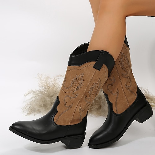 

Mujer Botas Botas cowboy Tallas Grandes Botas vaqueras Fiesta Víspera de Todos los Santos Diario Botas a media pierna Invierno Talón de bloque Dedo Puntiagudo Vintage Moda Clásico Cuero Sintético