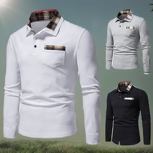 

Homens Camisa polo de caminhada Camisa de golfe Respirável Secagem Rápida Pavio Humido Manga Longa Vestuário de golfe Roupas de golfe Botão Côr Sólida Primavera Outono Tênis Golfe Pickleball