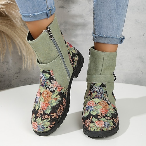 

Damen Stiefel Komfort Schuhe Reitstiefel Täglich Stiefeletten Stiefeletten Winter Reißverschluss Blockabsatz Runde Zehe Vintage Modisch Brautkleider schlicht Fliegendes Weben Reißverschluss Blumen