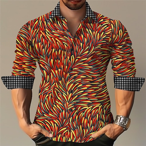 

Men's Shirt Linen Shirt Optical Illusion Graphic Prints Turndown Red Green Outdoor Street Long Sleeve Print Clothing Apparel Linen Fashion Streetwear Designer Casual