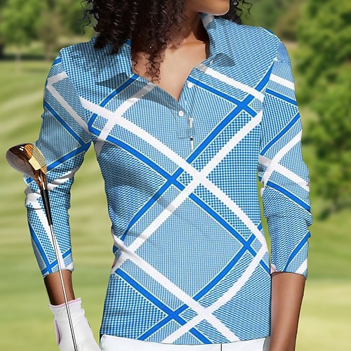 

Damen poloshirt Golfhemd Geknöpftes Poloshirt Atmungsaktiv Schnelltrocknend Feuchtigkeitsableitung Langarm Golfbekleidung Golfkleidung Regular Fit Plaid Frühling Herbst Tennis Golfspiel Pickleball