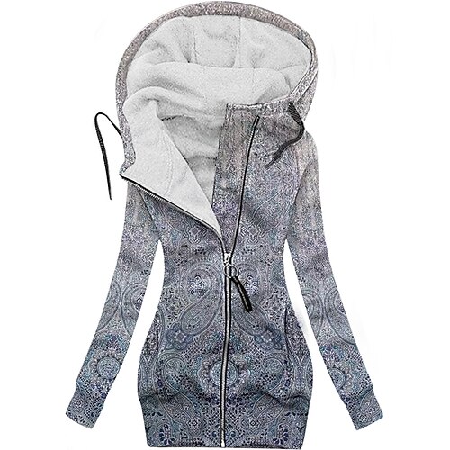 

Damen Kapuzenjacke Normal Zip Bedruckt Komfortabel Modisch Regular Fit Oberbekleidung Langarm Herbst Grau S