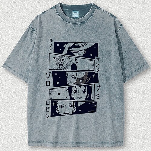 

macaco de uma peça d. camiseta luffy superdimensionada com ácido lavado camiseta punk gótica retrô vinatge estilo de rua hip hop unissex adultos crianças