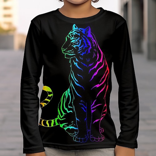 

Jungen 3D Tier Leopard T-Shirt Langarm 3D-Druck Herbst Winter Sport Modisch Strassenmode Polyester kinderkleidung 3-12 Jahre Outdoor Casual Täglich Regular Fit