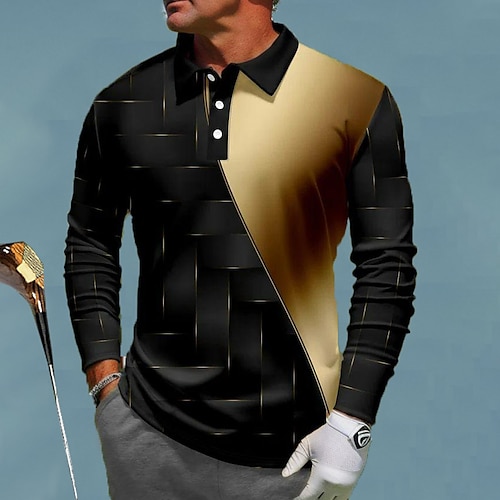 

Homens Camisa polo de caminhada Camisa de golfe Pólo de botões Respirável Secagem Rápida Pavio Humido Manga Longa Vestuário de golfe Roupas de golfe Normal Bloco de cor Primavera Outono Tênis Golfe