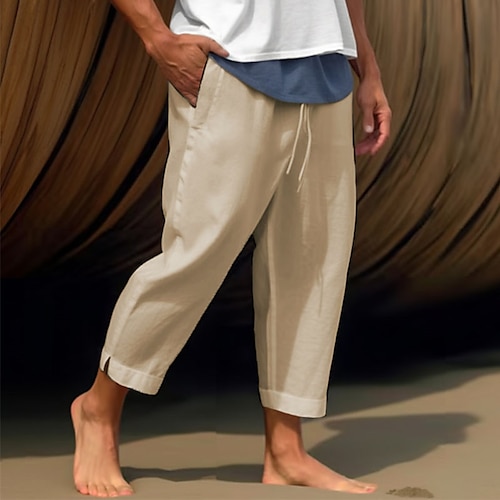 

Hombre Pantalones de lino Pantalones de verano pantalones cortos capri Pantalones de playa Correa Cintura elástica Pierna recta Plano Comodidad Transpirable Medio corto Casual Diario Festivos Mezcla