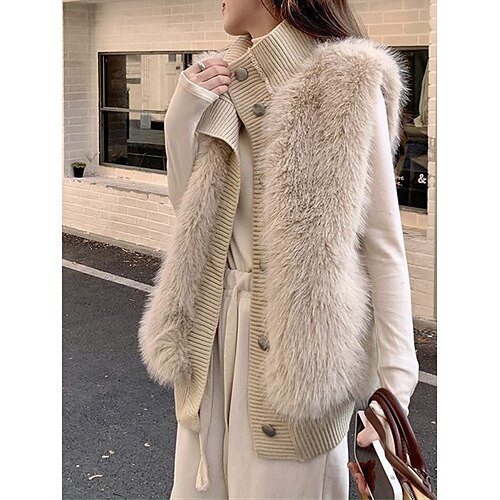 

Mujer Chaleco suéter Puente Estriado Tejer Botón Color sólido Cuello Camisero Elegante Casual Exterior Diario Otoño Invierno Blanco Color Caquí Tamaño Único