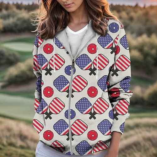 

Women's Golf Jacket Golf Hoodie Breathable Quick Dry With Pockets Long Sleeve Golf Apparel Golf Clothes Regular Fit Full Zip Front Pocket Printed Spring Autumn Tennis Golf Pickleball