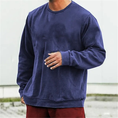 

Men's Sweatshirt Blue Crew Neck Plain Sports Outdoor Daily Holiday Streetwear Basic Casual Spring Fall Clothing Apparel Hoodies Sweatshirts