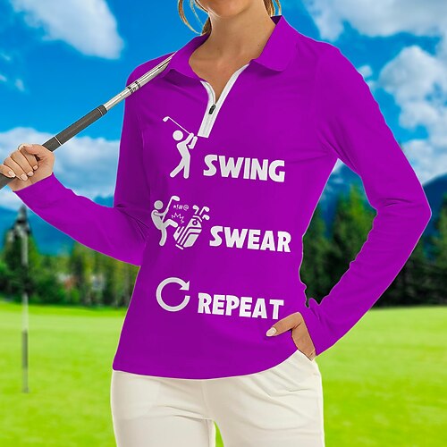 

Femme T-shirt POLO Chemise de golf Respirable Séchage rapide Evacuation de l'humidité manche longue Vêtements de golf Top Standard Zippé Col Montant Lettre Printemps Automne Tennis Le golf Pickleball