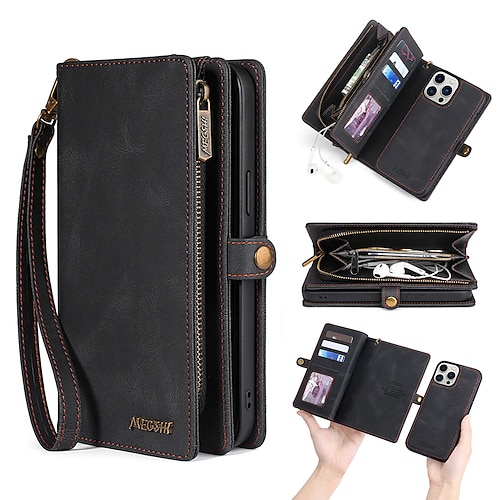 Iphone 13 Pro Max Wallet Case,pu Leather Zipper Handbag,detachable