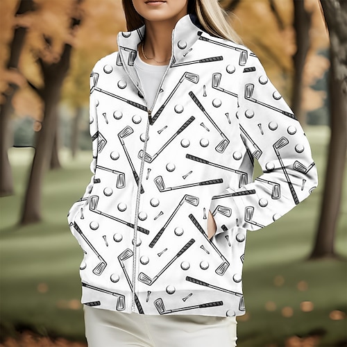 

Femme Sweat à capuche de golf Pull de golf Sweat Golf Chaud Respirable Evacuation de l'humidité manche longue Vêtements d'extérieur de golf Top Standard Poches latérales Full Zip Imprimé Printemps