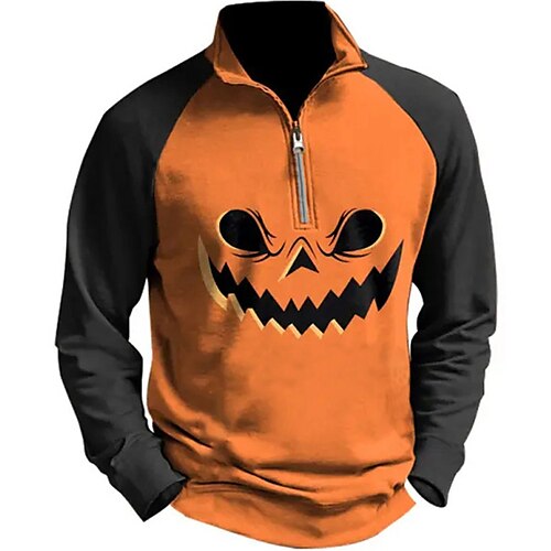 

Hombre polo de golf Halloween Vintage Polo Calabaza 3D Estampado Camisas de polo Manga Larga Cuello Vuelto Zip Camisas de polo Naranja Otoño invierno Exterior Casual Diario Ropa de calle S M L Polo