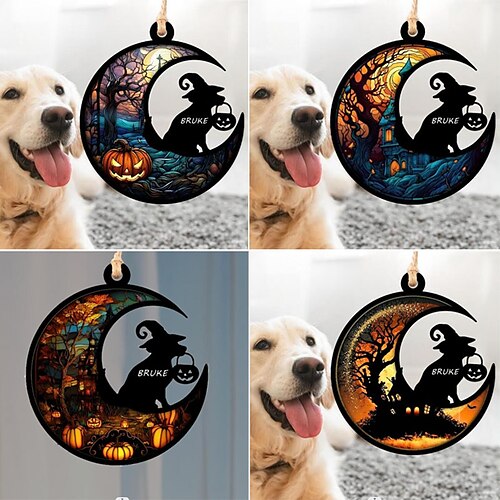 

Halloween Hanging Pumpkin Maple Leaf Decoration Gift, Dog Cat Memorial Suncatcher, Pet Loss Suncatcher, Gifts for Dog Lovers, Christmas Ornament