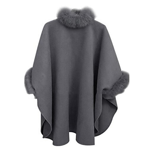 

Women's Cloak / Capes Street Daily Wear Vacation Fall Winter Regular Coat Loose Fit Warm Breathable Stylish Casual Street Style Jacket 3/4 Length Sleeve Plain with Pockets Fur Collar Black Camel Gray