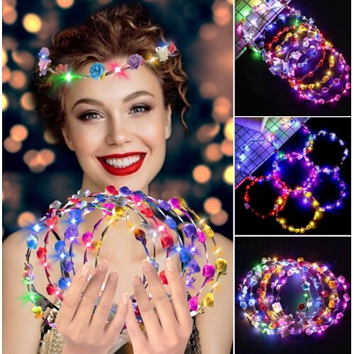 

5pcs Flower Wreath Luminous 10-Led Headpiece Garland Crown Flower Headband Glowing Wreath For Wedding Party Christmas Garlands