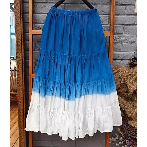 

Femme Jupe Trapèze Balançoire Midi Coton Blanche bleu marine Bleu Roi Bleu Jupes Eté A Volants Imprimer Taille haute Mode Décontractées Eté Plein Air du quotidien Taille unique