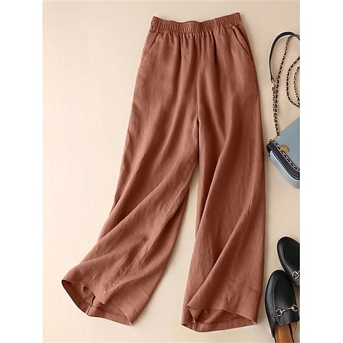 

Women's Wide Leg Chinos Cropped Pants Cotton And Linen Black White Brown High Waist Fashion Streetwear Simple Daily Daily Wear Vacation Pocket Ankle-Length Comfort Plain M L XL 2XL 3XL