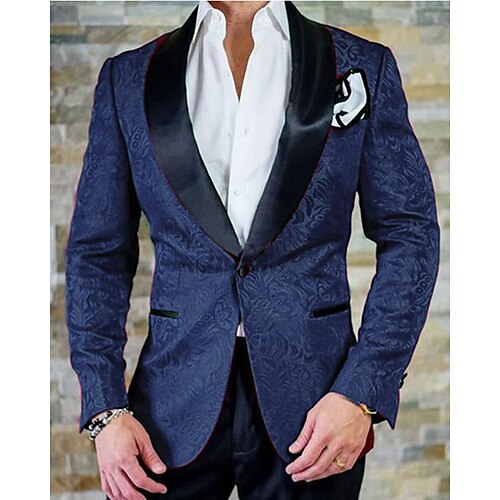 

Trajes de graduación de boda para hombre, color negro, blanco, burdeos, 2 piezas, jacquard floral, Paisley, ajuste a medida, un solo botón, 2023