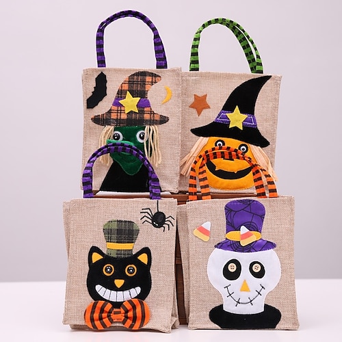 

Fournitures décoratives d'halloween sac cadeau de sorcière de citrouille de dessin animé créatif sac de bonbons en lin pour vinaigrette de fête d'enfants