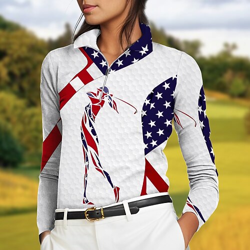 

Damen poloshirt Golfhemd Atmungsaktiv Schnelltrocknend Feuchtigkeitsableitung Langarm Golfbekleidung Golfkleidung Regular Fit Fahne Frühling Herbst Tennis Golfspiel Pickleball