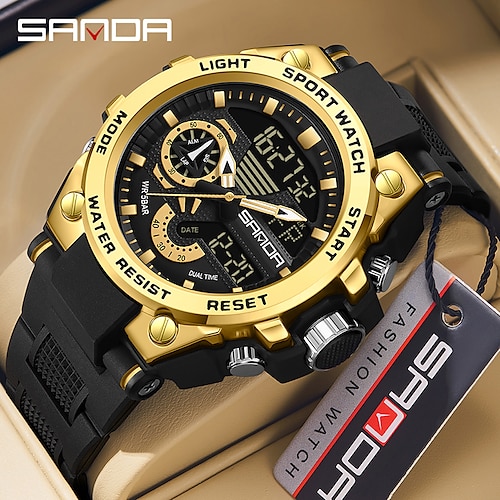 

SANDA Men Digital Watch Fashion Casual Wristwatch Shock Resistant Luminous Alarm Clock Date Date Week TPU Watch