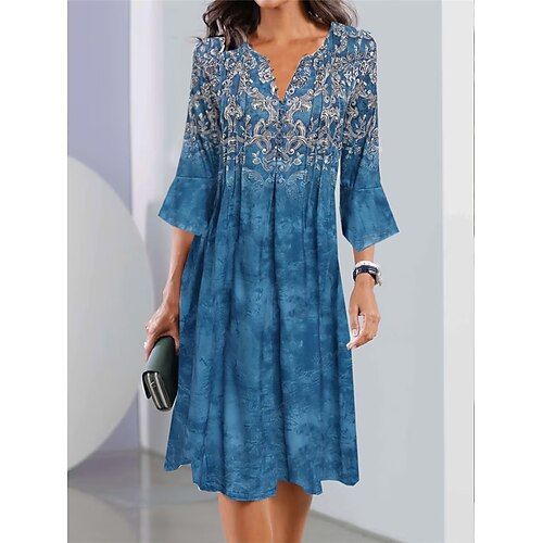 

Damen Lässiges Kleid Kleid drucken Frühlingskleid Blumen Bedruckt Gespaltener Hals Ausgestellter Ärmel Midikleid Modisch Strassenmode Outdoor Täglich 3/4 Ärmel Regular Fit Blau Sommer Frühling S M L